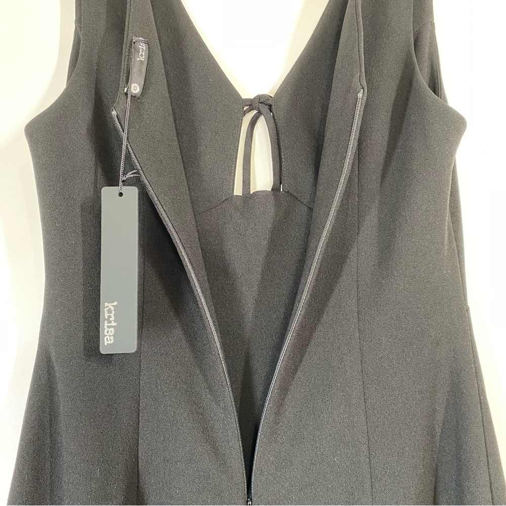 Krisa Black Tie Front V Neck Sleeveless Sheath Midi Dress XS Back Slit Career - Picture 8 of 12